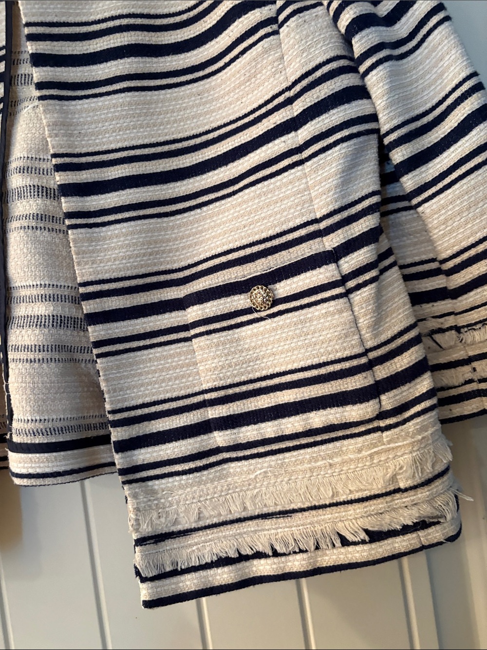 Karl Lagerfeld Navy and White Striped Tweed Blazer - Picture 5 of 7